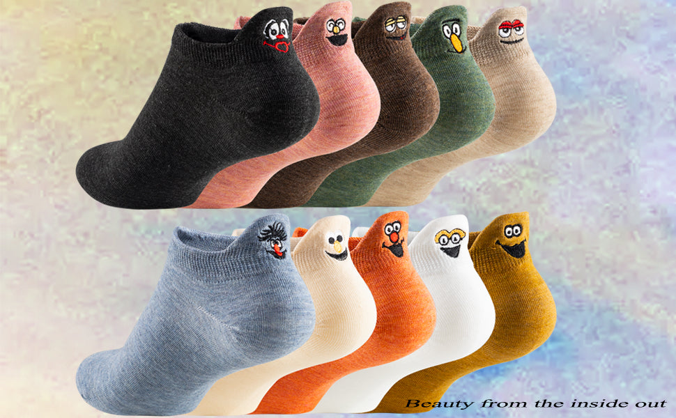 🔥Women Cute Socks 10 Pairs Cotton Kawaii Embroidered Funny Low Cut Socks for Women Girls Ankle Socks
