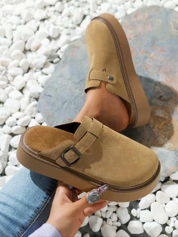 🔥20% off new products Women's Multi-Color Velvet Slip-On Shoes, Elegant Soft Comfortable Large Size Single Button Design, Casual Fashion Slippers for Spring & Fall
