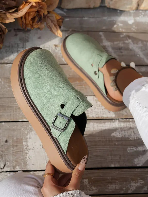 🔥20% off new products Women's Multi-Color Velvet Slip-On Shoes, Elegant Soft Comfortable Large Size Single Button Design, Casual Fashion Slippers for Spring & Fall