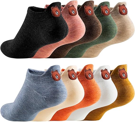 🔥Women Cute Socks 10 Pairs Cotton Kawaii Embroidered Funny Low Cut Socks for Women Girls Ankle Socks