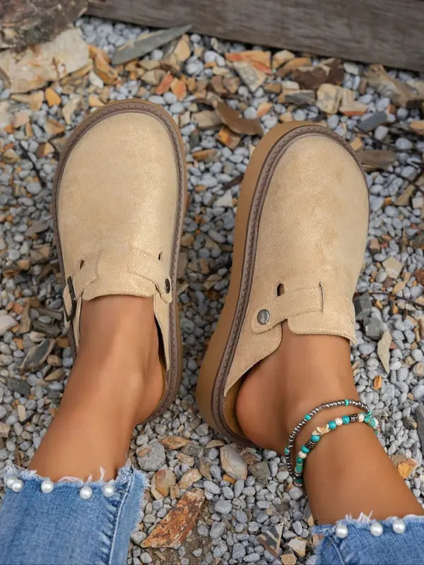 🔥20% off new products Women's Multi-Color Velvet Slip-On Shoes, Elegant Soft Comfortable Large Size Single Button Design, Casual Fashion Slippers for Spring & Fall
