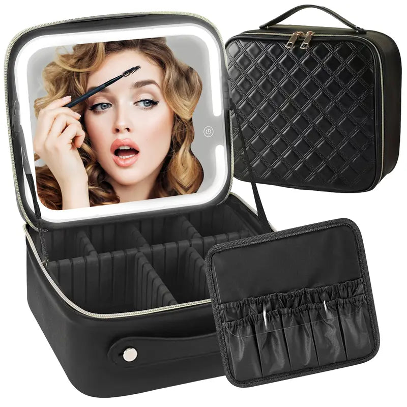 š„3-color adjustable LED makeup bag for storing brushes, cosmetics and skin care products.