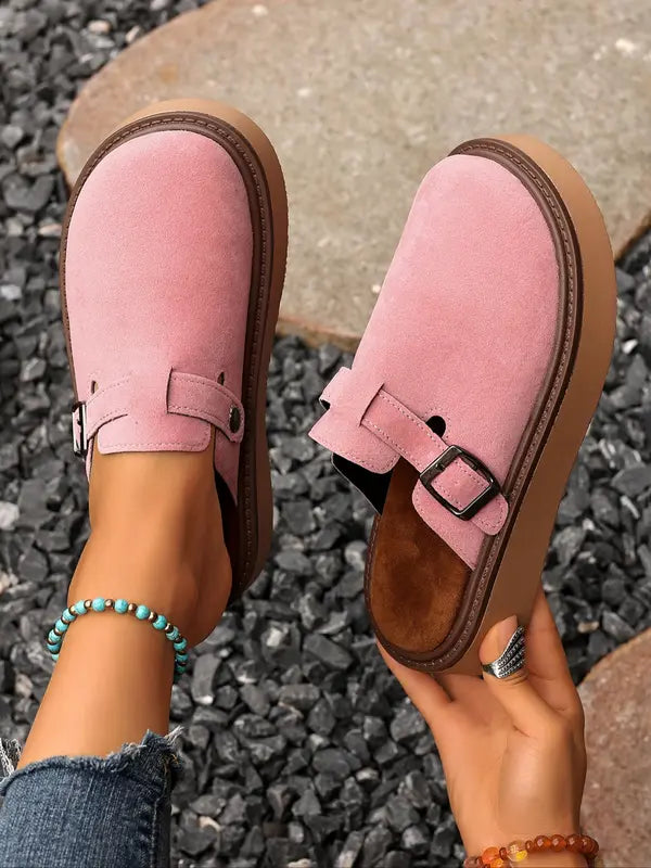 🔥20% off new products Women's Multi-Color Velvet Slip-On Shoes, Elegant Soft Comfortable Large Size Single Button Design, Casual Fashion Slippers for Spring & Fall