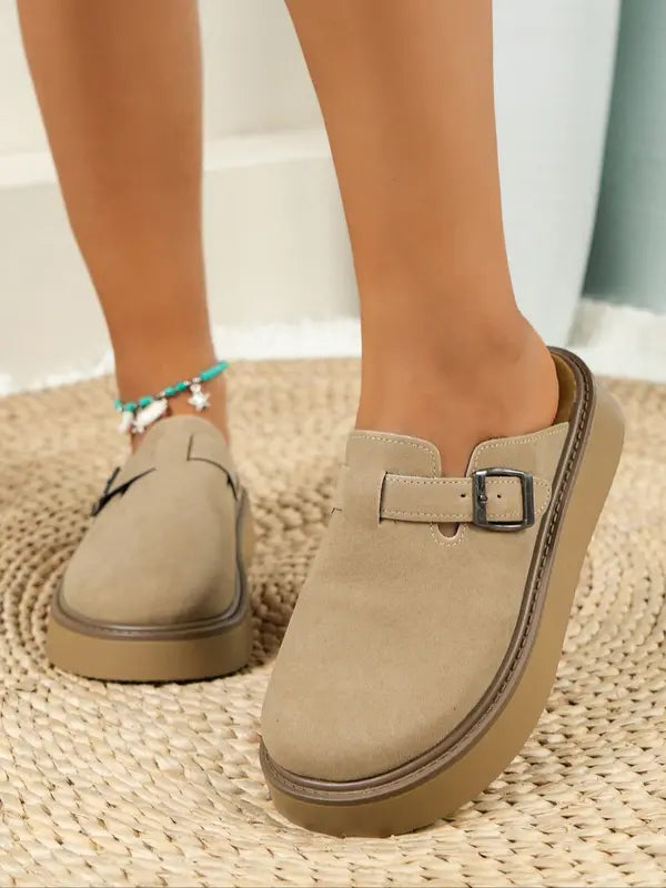 🔥20% off new products Women's Multi-Color Velvet Slip-On Shoes, Elegant Soft Comfortable Large Size Single Button Design, Casual Fashion Slippers for Spring & Fall