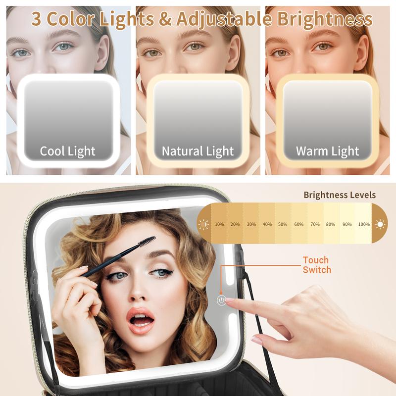 š„3-color adjustable LED makeup bag for storing brushes, cosmetics and skin care products.