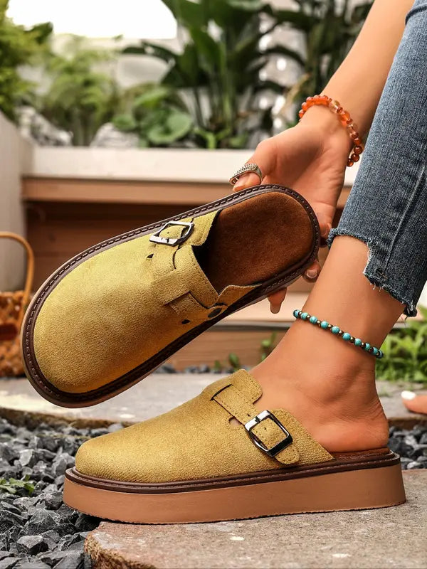 🔥20% off new products Women's Multi-Color Velvet Slip-On Shoes, Elegant Soft Comfortable Large Size Single Button Design, Casual Fashion Slippers for Spring & Fall