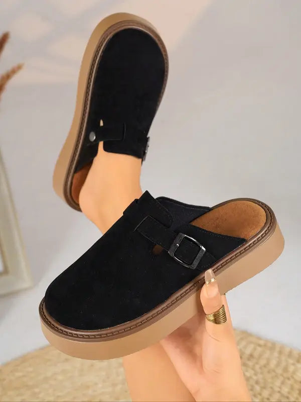 🔥20% off new products Women's Multi-Color Velvet Slip-On Shoes, Elegant Soft Comfortable Large Size Single Button Design, Casual Fashion Slippers for Spring & Fall