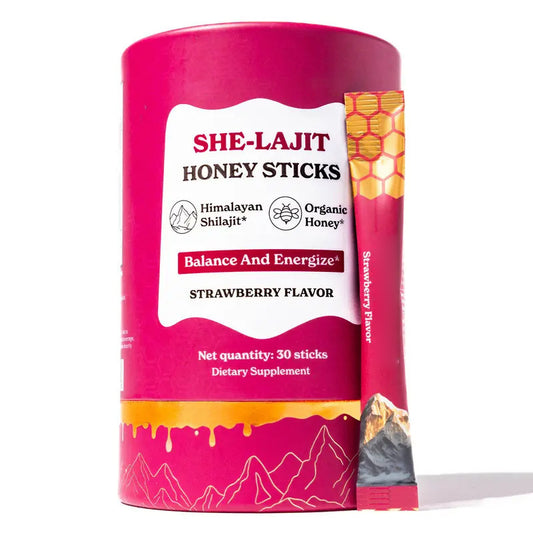 Women Multi-Mineral Honey Sticks | Lajit Strawberry Flavor | Shilajit, Shatavari & Saffron | Hormonal Balance & Energy - 30 Honey Packs