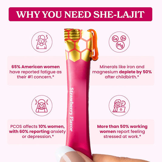 Women Multi-Mineral Honey Sticks | Lajit Strawberry Flavor | Shilajit, Shatavari & Saffron | Hormonal Balance & Energy - 30 Honey Packs