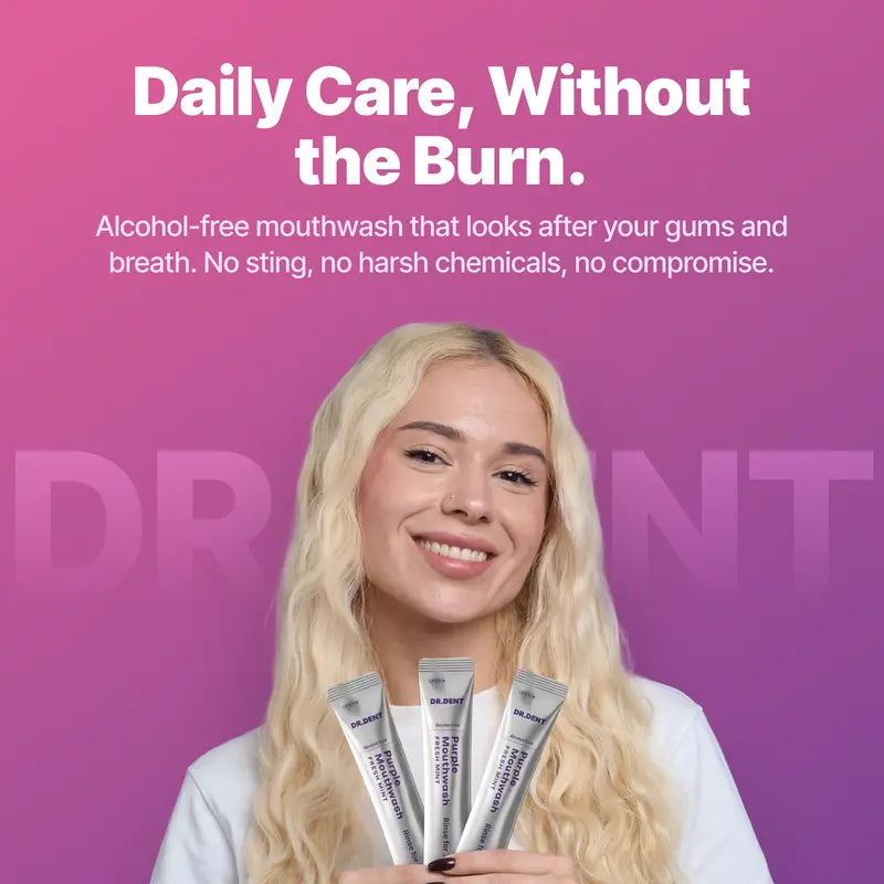 DR.DENT Purple Mouthwash Sachets (20 Pack) – Alcohol-Free Purple Rinse