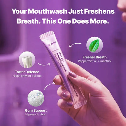 DR.DENT Purple Mouthwash Sachets (20 Pack) – Alcohol-Free Purple Rinse