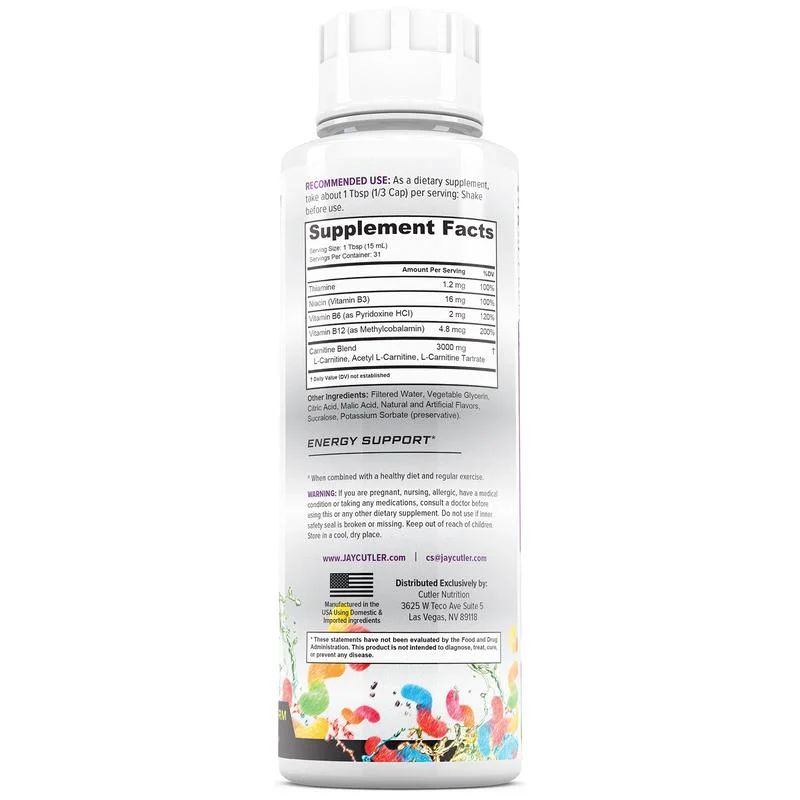 100% Effective & Made In The USA Cutler Nutrition Liquid Carnitine 3000 Contains Carnitine, Acetyl L Carnitine, L Carnitine Tartrate for Energy with B Vitamins