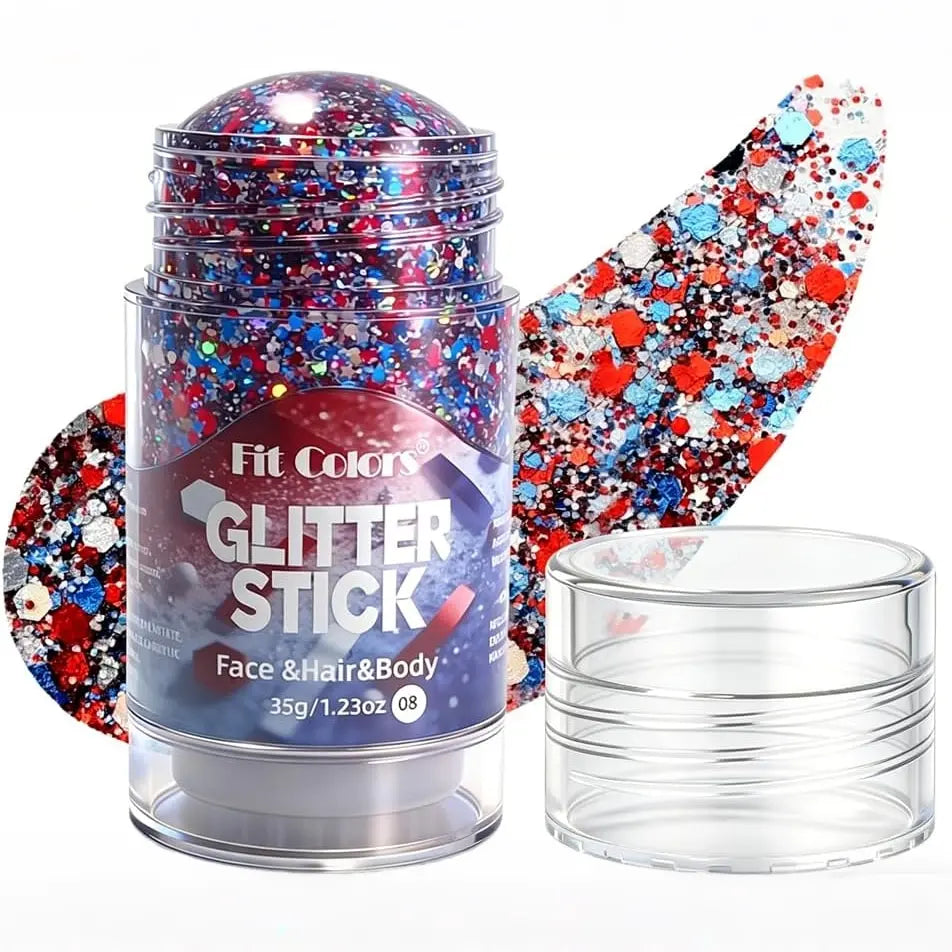 4th of July Glitter Stick | Red, White & Blue Body & Hair Sparkle for Independence Day Party, Festival & Fun Holiday Look - image 6