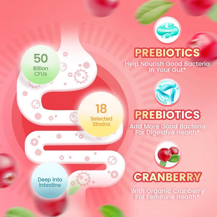 Cranberry Probiotic Gummies | Targeting Body Odor, Women's Health, and Body Balance | Vegan (60 Gummies per Pack)