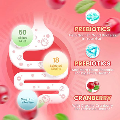 Cranberry Probiotic Gummies | Targeting Body Odor, Women's Health, and Body Balance | Vegan (60 Gummies per Pack)