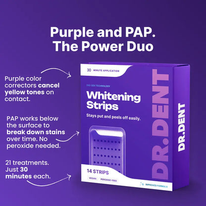 DRDENT Purple Teeth Whitening Strips – Peroxide-Free Whitening for Yellow Stains & Brighter Smile