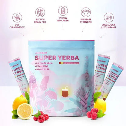 ZOOONE Super Yerba l Yerba Mate Instant Tea Powder IRASPBERRY LEMONADE Flavorl 30 Servings