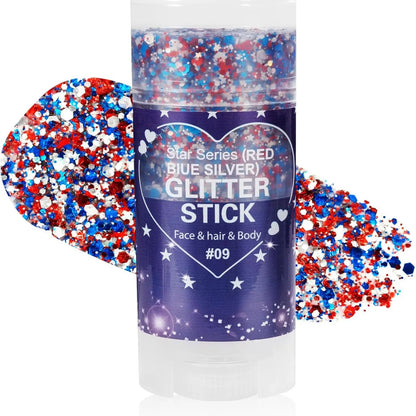 4th of July Glitter Stick | Red, White & Blue Body & Hair Sparkle for Independence Day Party, Festival & Fun Holiday Look - image 5