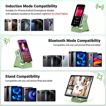 5-in-1 Induction & Bluetooth Speaker Stand – Adjustable Phone Holder, 3500mAh Power Bank & LED Light