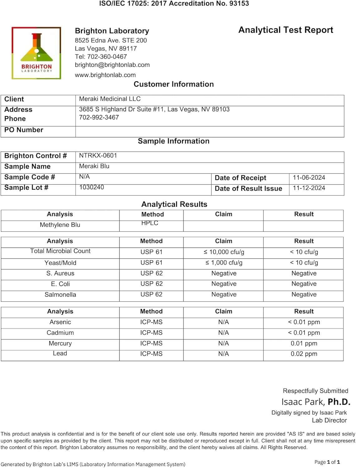 Meraki Blu USP Grade Methylene Blue 150mg-HZ
