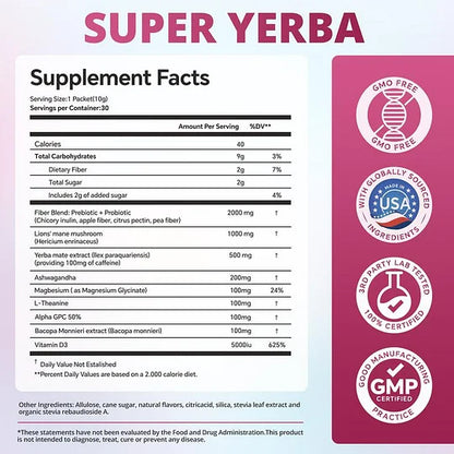 ZOOONE Super Yerba l Yerba Mate Instant Tea Powder IRASPBERRY LEMONADE Flavorl 30 Servings