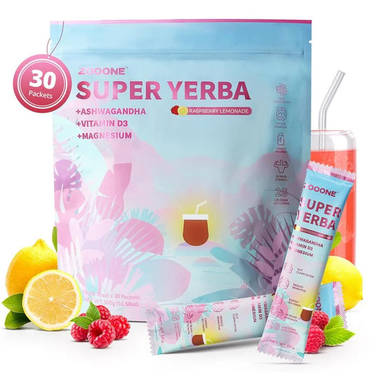 ZOOONE Super Yerba l Yerba Mate Instant Tea Powder IRASPBERRY LEMONADE Flavorl 30 Servings