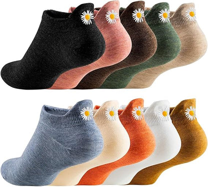 🔥Women Cute Socks 10 Pairs Cotton Kawaii Embroidered Funny Low Cut Socks for Women Girls Ankle Socks