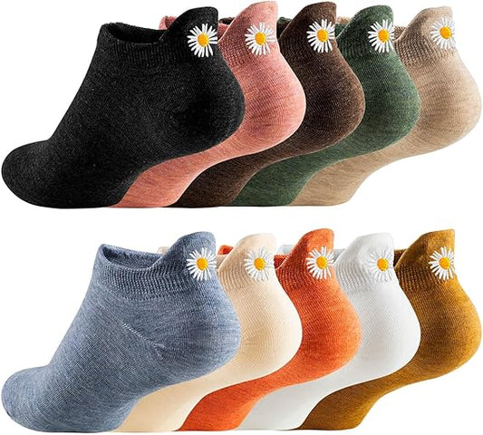 🔥Women Cute Socks 10 Pairs Cotton Kawaii Embroidered Funny Low Cut Socks for Women Girls Ankle Socks
