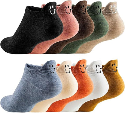 🔥Women Cute Socks 10 Pairs Cotton Kawaii Embroidered Funny Low Cut Socks for Women Girls Ankle Socks