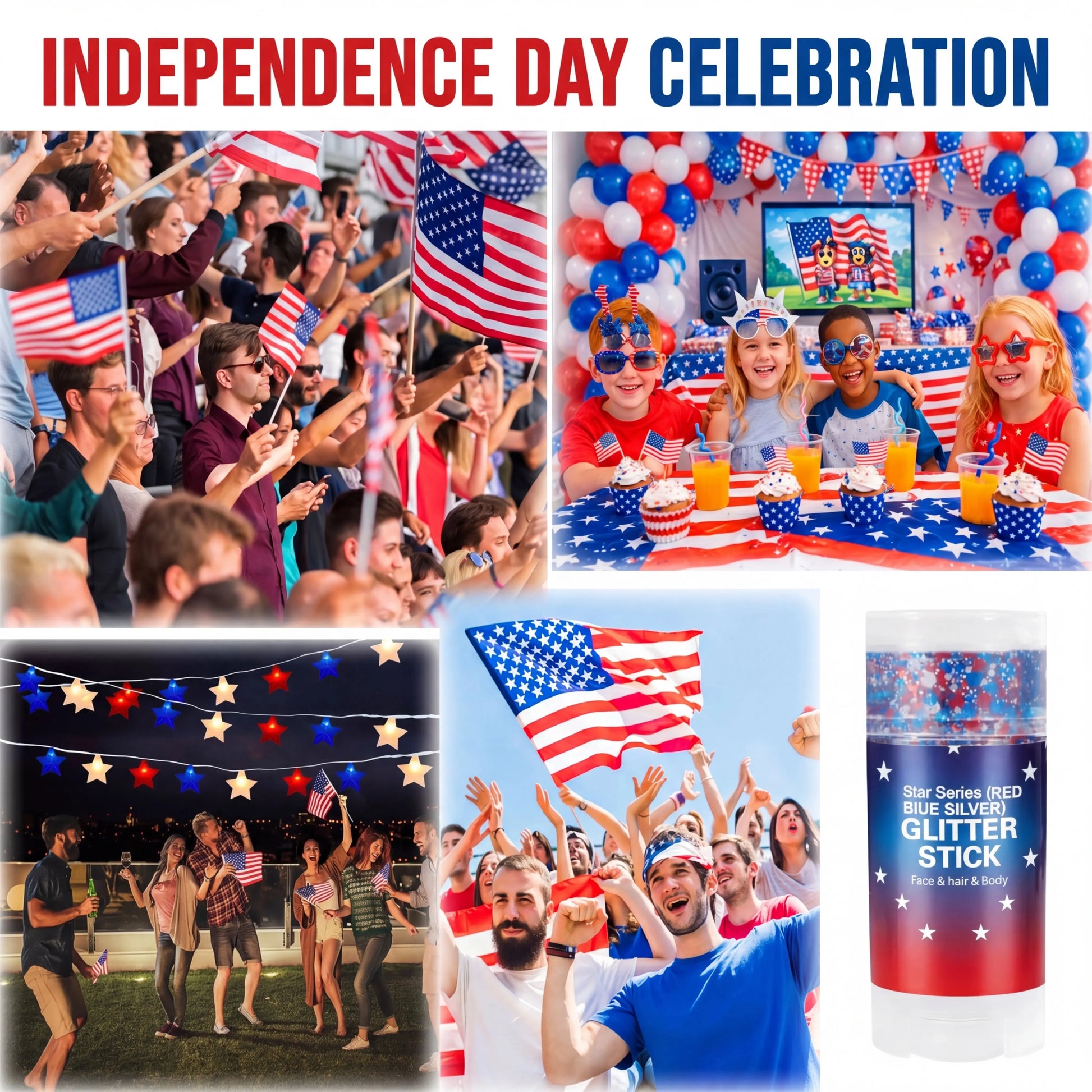 4th of July Glitter Stick | Red, White & Blue Body & Hair Sparkle for Independence Day Party, Festival & Fun Holiday Look - image 11