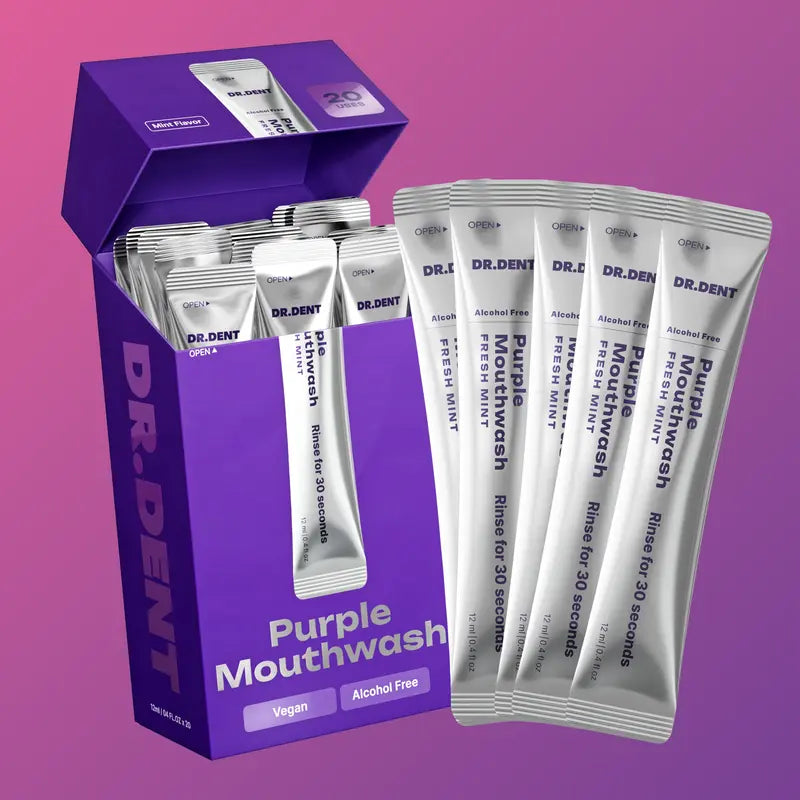 DR.DENT Purple Mouthwash Sachets (20 Pack) – Alcohol-Free Purple Rinse