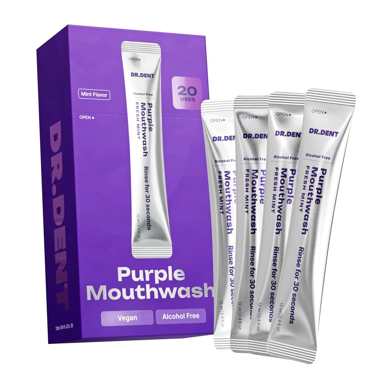 DR.DENT Purple Mouthwash - Sachets 20 Pack - Peroxide-Free - Alcohol Free - Vegan Mint - image 1