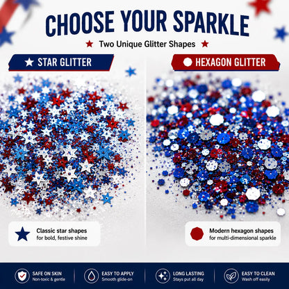 4th of July Glitter Stick | Red, White & Blue Body & Hair Sparkle for Independence Day Party, Festival & Fun Holiday Look - image 9