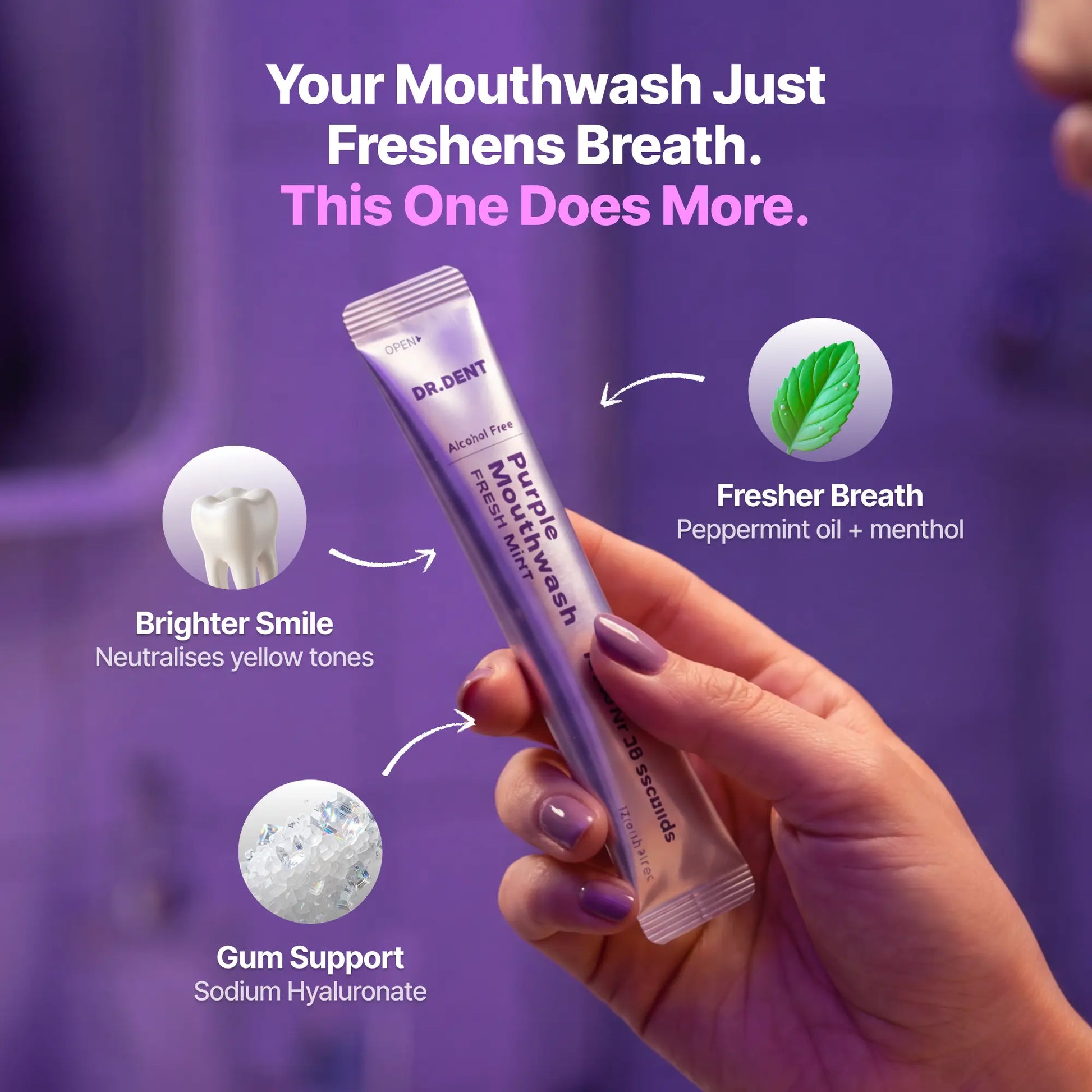 DR.DENT Purple Mouthwash - Sachets 20 Pack - Peroxide-Free - Alcohol Free - Vegan Mint - image 3