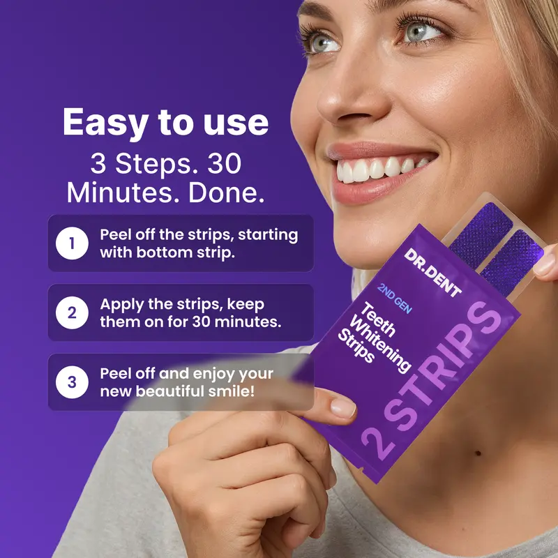 DRDENT Purple Teeth Whitening Strips – Peroxide-Free Whitening for Yellow Stains & Brighter Smile